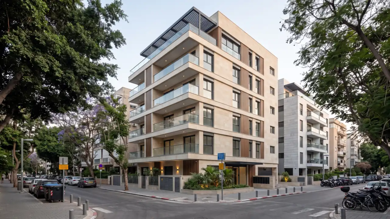 הדמיה: בניין מגורים חדש בתמ״א 38/2 בחיפוי אבן ועץ