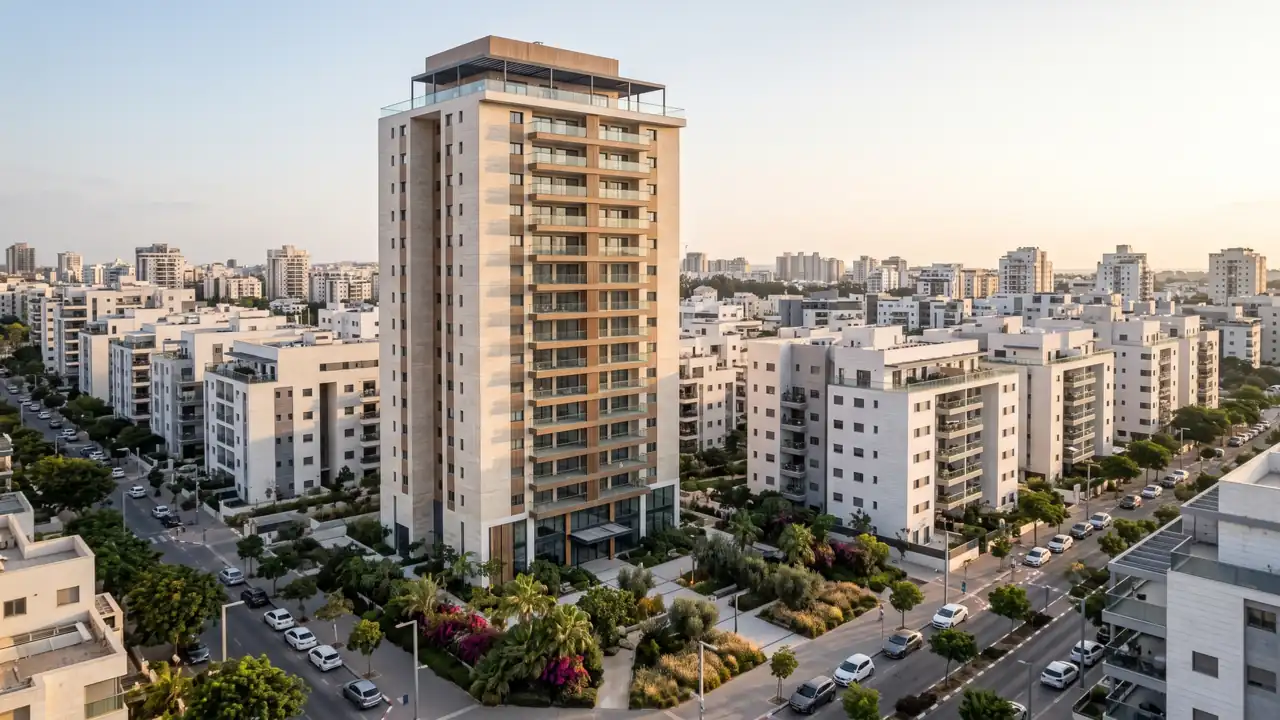 הדמיה: מגדל מגורים בחיפוי אבן ועץ